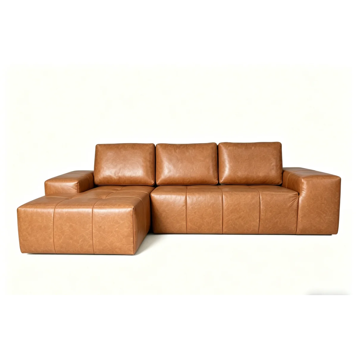 Boneless Couches for Living Room, Brown Faux Leather Cloud Sectional Couches with Chaise, Deep Seat L Shaped Modular Sofa, No Assembly Required Sofas in a Box (Left,Faux Leather,Brown)    RR