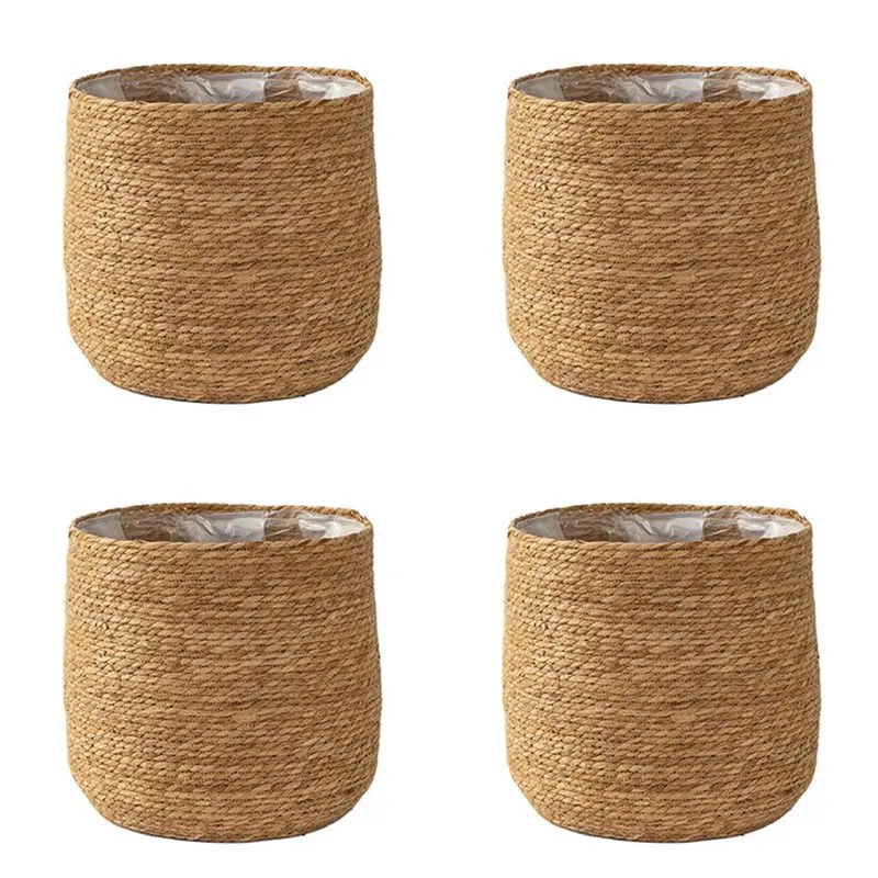 

ABYP 4X Seagrass Flower Pot - Woven Plant Pot - Decorative Plant Basket With Plastic Film Insert In Boho Style S