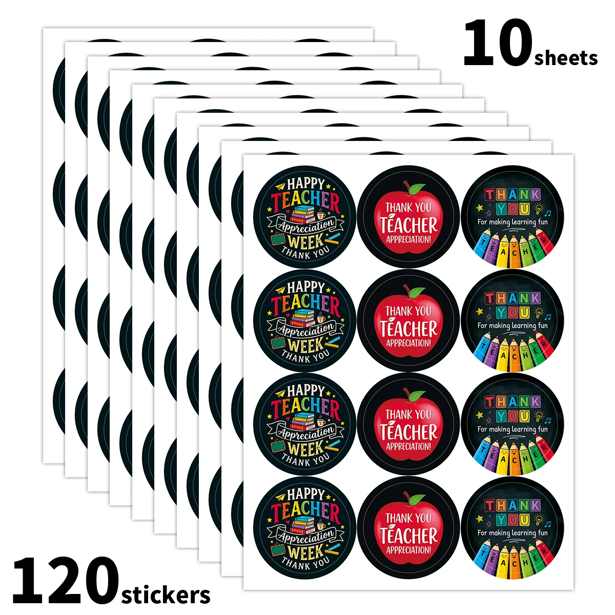 120pcs-10 Sheets Teacher Appreciation Stickers,Thank You Labels For Teacher’S Day,Graduation Season,Back-To-School,Gift Wrapping