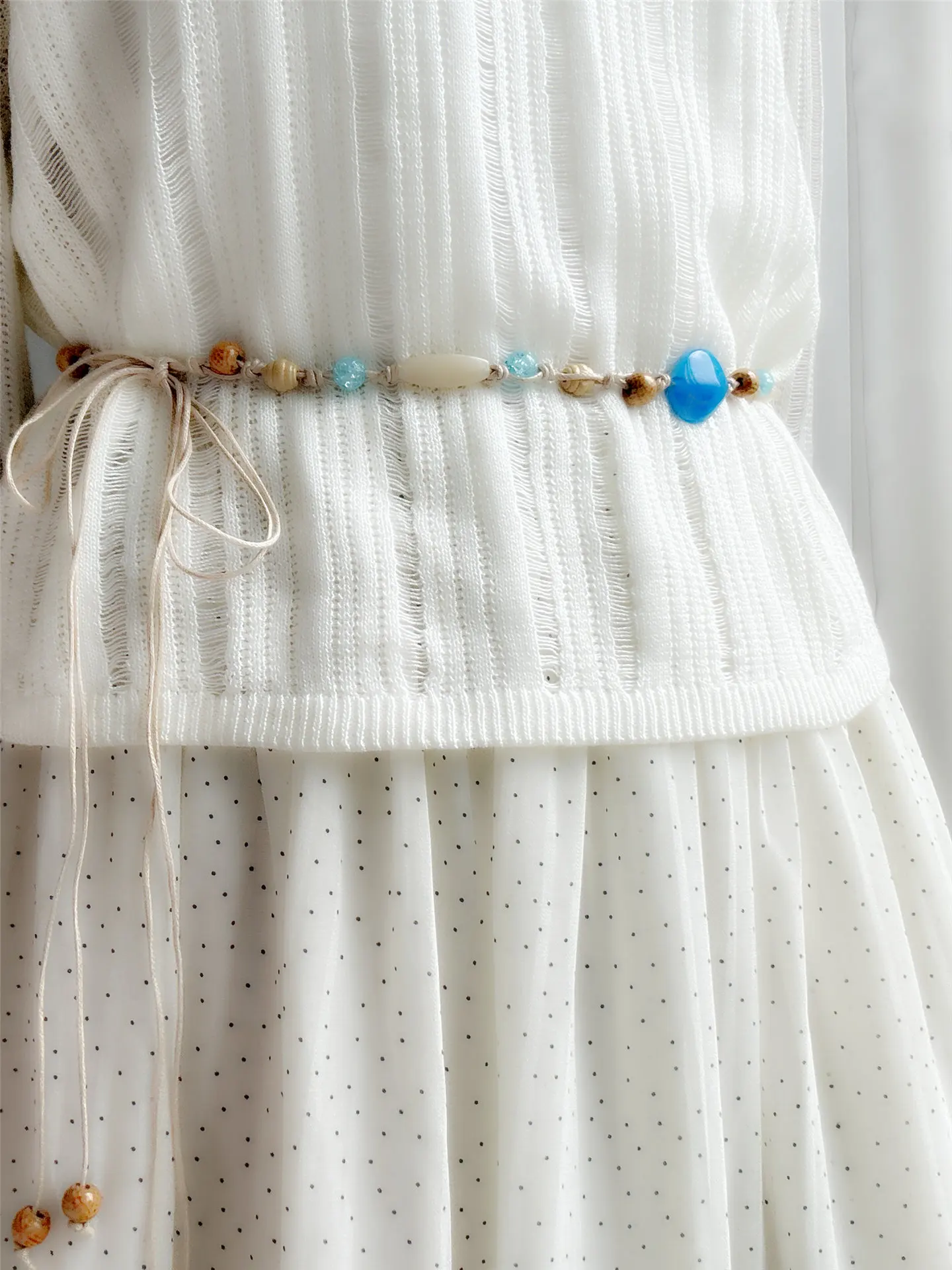 Ethnic Style Handmade Woven Belt for Women Beaded Decoration Versatile Waist Chain Bohemian Style Waist Cord Tie