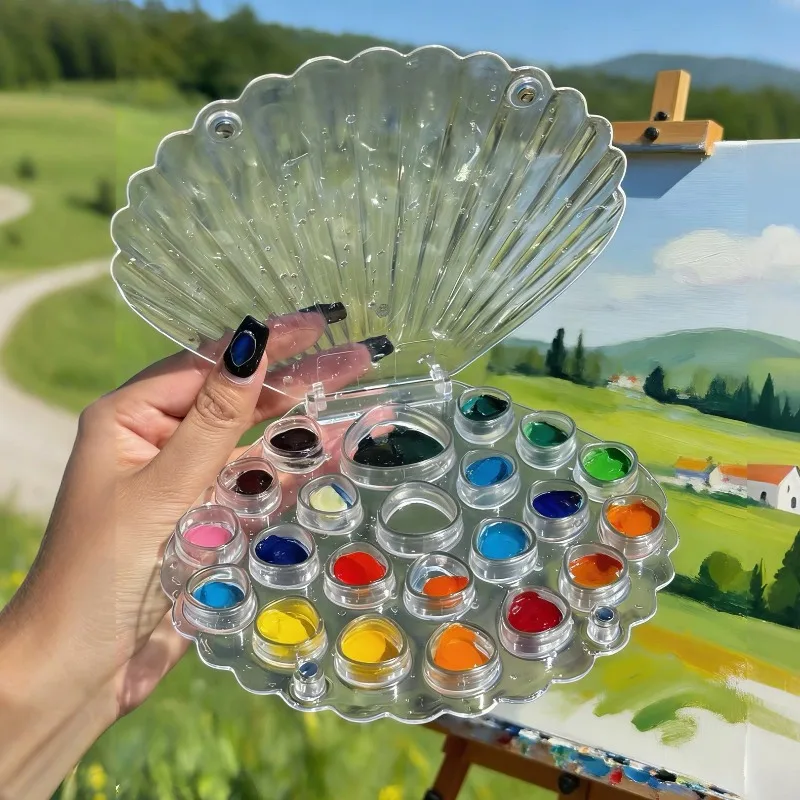 Portable Outdoor Sketching Paint Box Transparent Flip-top Magnetic Palette Box Watercolor Acrylic Packaging Box Art Supplies