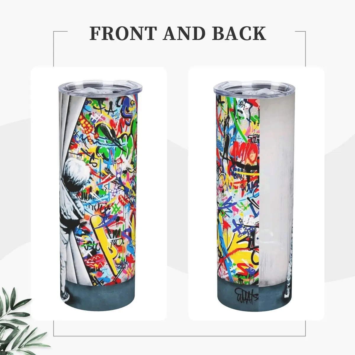 Behind The Curtain Boy Banksy Street Art Mural Stainless Steel Tumbler Vacuum Insulated Mug Thermal Cold Cup Straw With Lid 20oz
