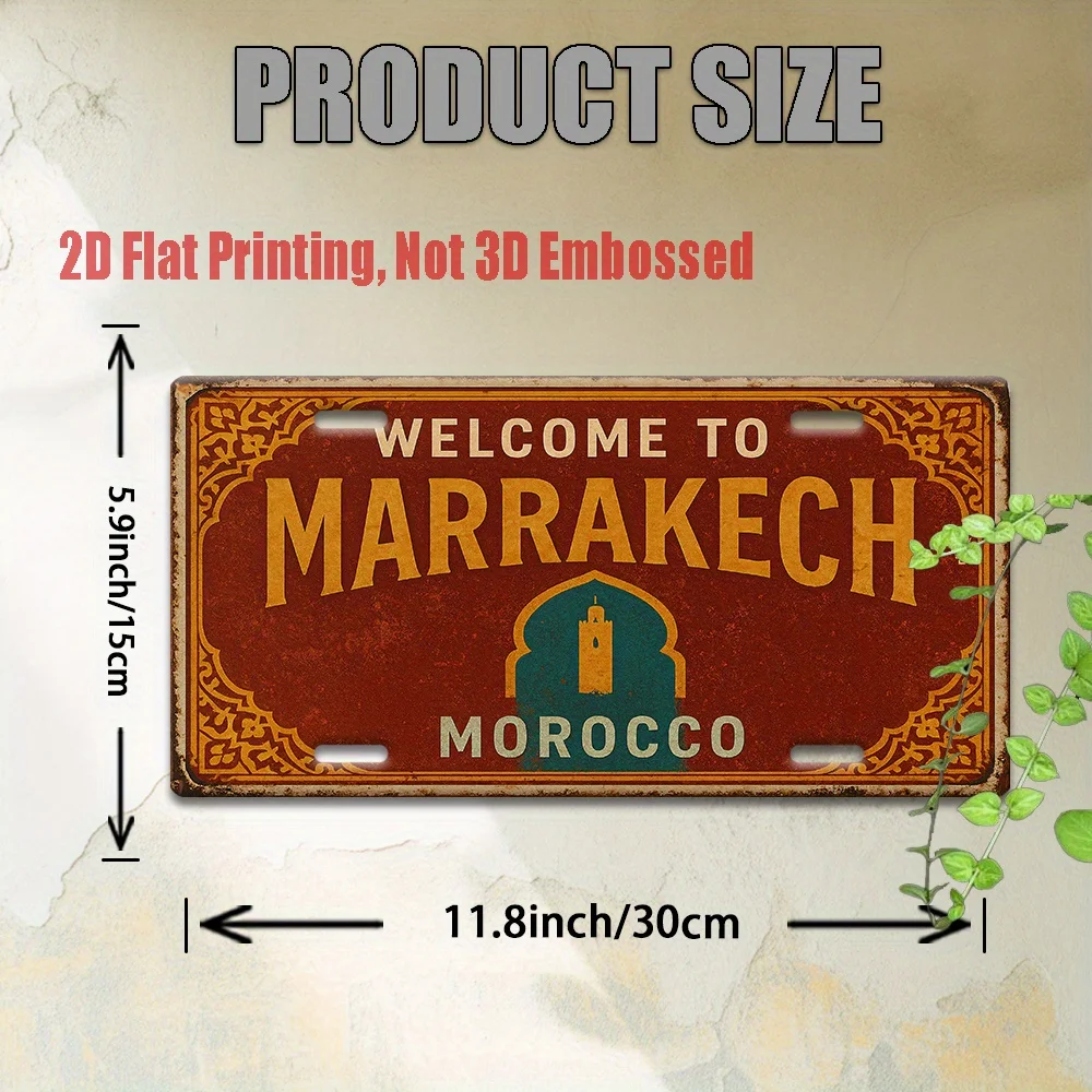 AL Welcome to Marrakech Morocco License Plate Sign - Vintage Durable Metal Plaque Wall Decor, Home Office Bar Man Cave Wall Art view 2
