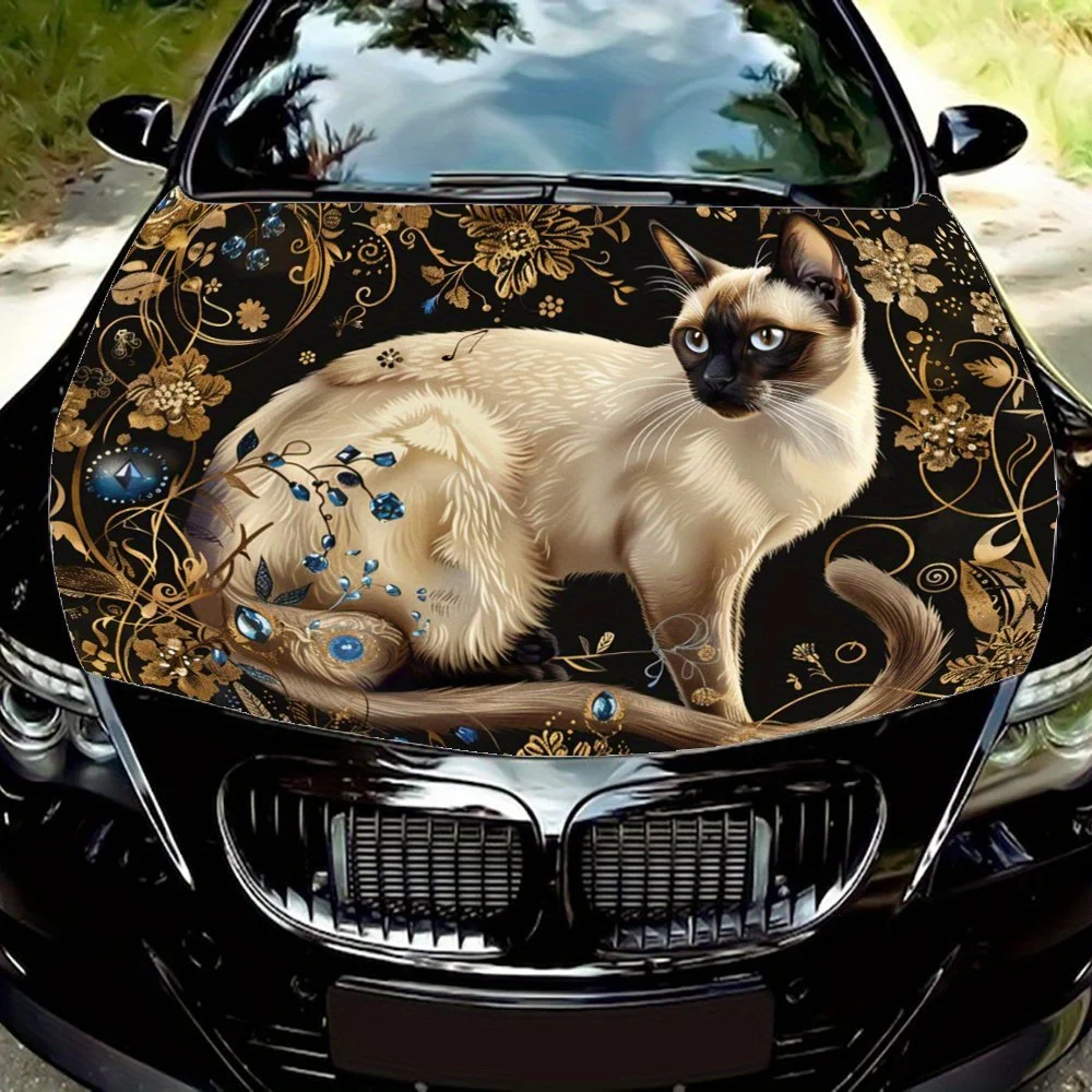 

Siamese Cat Car Hood Sticker PVC Self Waterproof Stick, Striking Auto Exterior Accessories Decoration Protect Gift for Car Lover