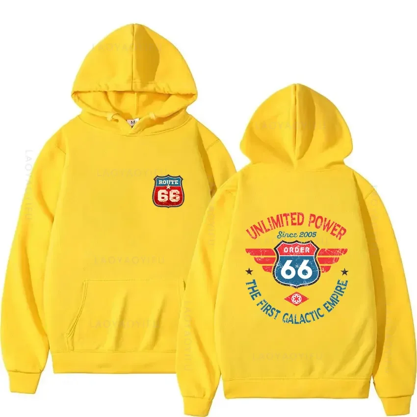 Vintage Men's USA 66 Route Letter Graphic Hooded Shirt Autumn Clothing Essentials Hoodie Y2k Sweatshirts Hoodies New & Pullovers