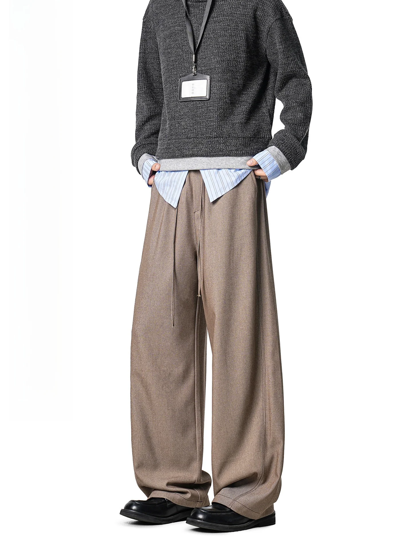 Cationic Original Color Denim Casual Pants Men's Autumn Anti-Wrinkle Loose Fit Straight Leg Trousers Comfortable Polyester Blend