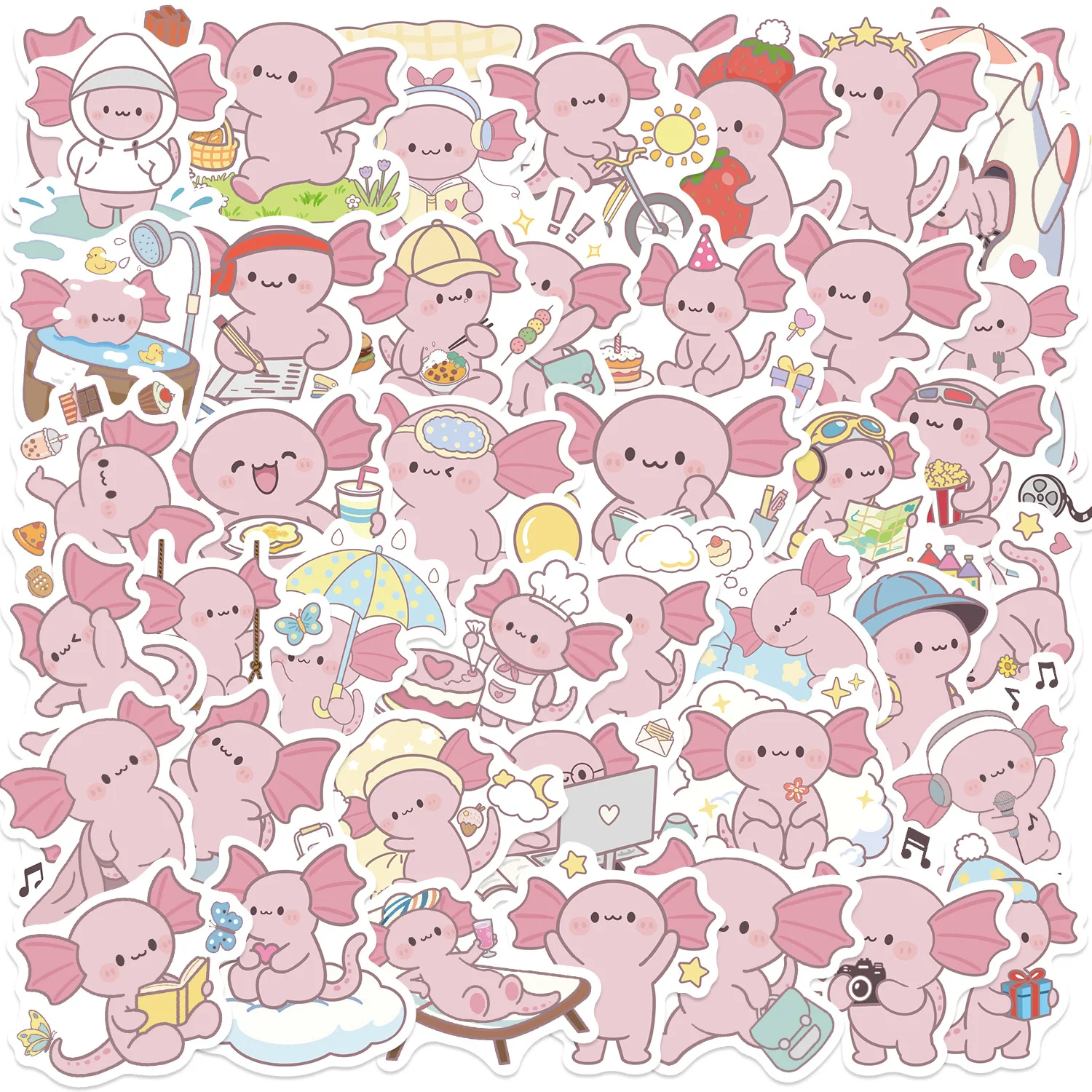 50PCS Nette Axolotl Cartoon Graffiti Aufkleber Telefon Gitarre Laptop Notebook Koffer Wasser Flaschen Wasserdichte Aufkleber Aufkleber