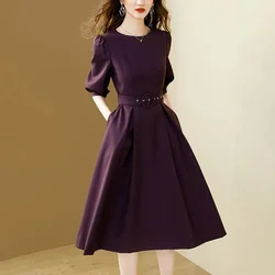 Fashion Light Luxury Bubble Sleeve Dress Women Spring Summer 2026 New Half Sleeve Temperament Vestidos Waist Slim Dresses Female