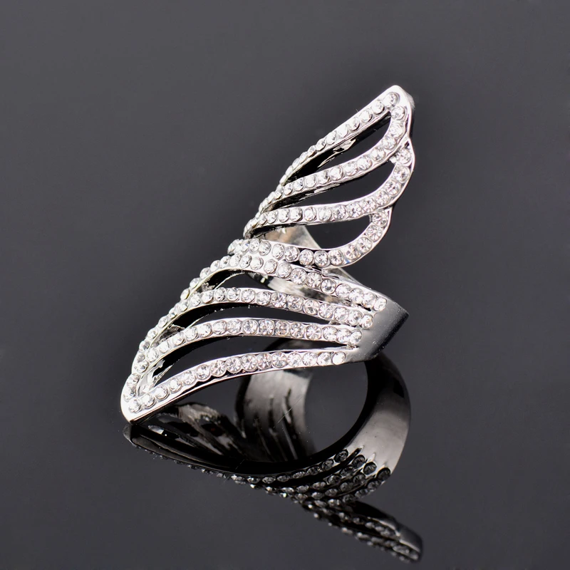 SINLEERY Retro Black Color Angel Wing Long Ring For Women Vintage Jewelry Party Cocktail Rings JZ181