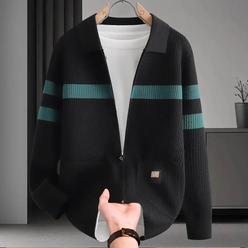 Men's Fashionable Knitted Cardigan Sweater Jacket Outdoor Fishing Color-Matching Trendy Cycling Sports Travel Leisure Versatile