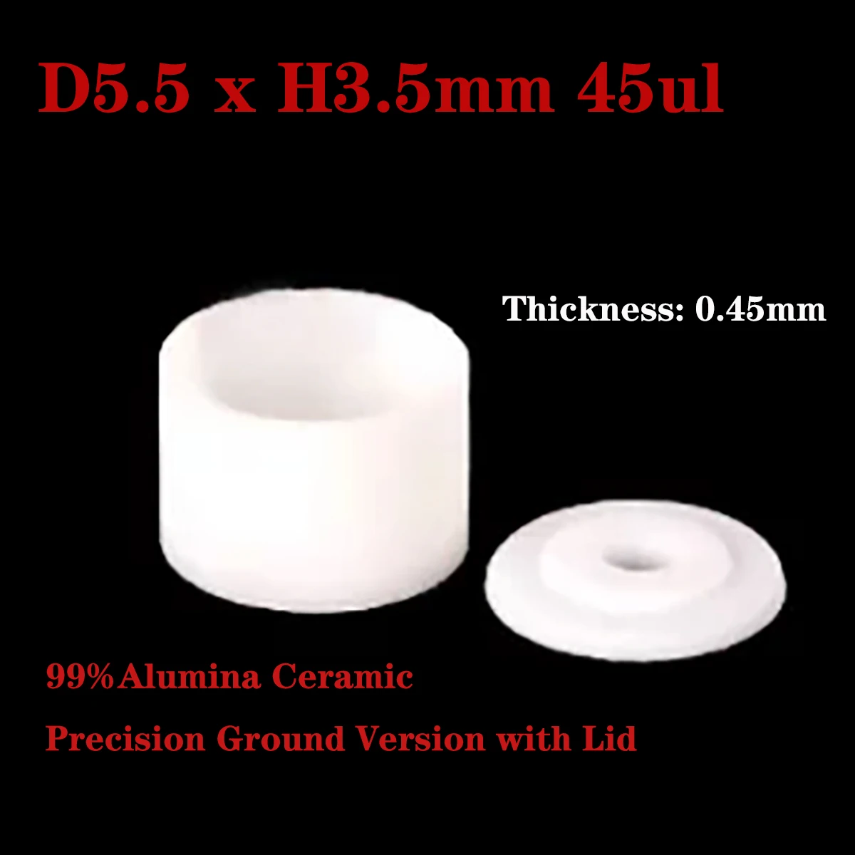 99Alumina Ceramic Crucible with Lid,Precision Ground Outer Edge,High Temperature Resistance for TGA DTA Thermal Analysis Lab Use