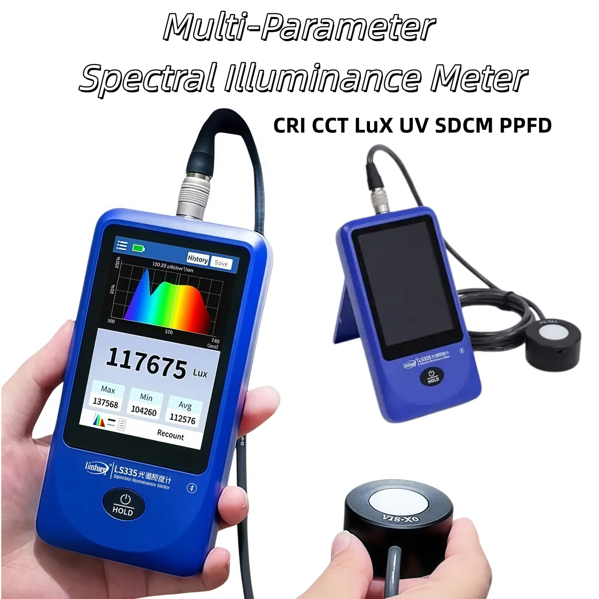 LS335 Touch Screen Spectral Lux Meter CRI CCT LuX UV SDCM PPFD Multi-Parameter  Spectral Illuminance Meter For Light Testing