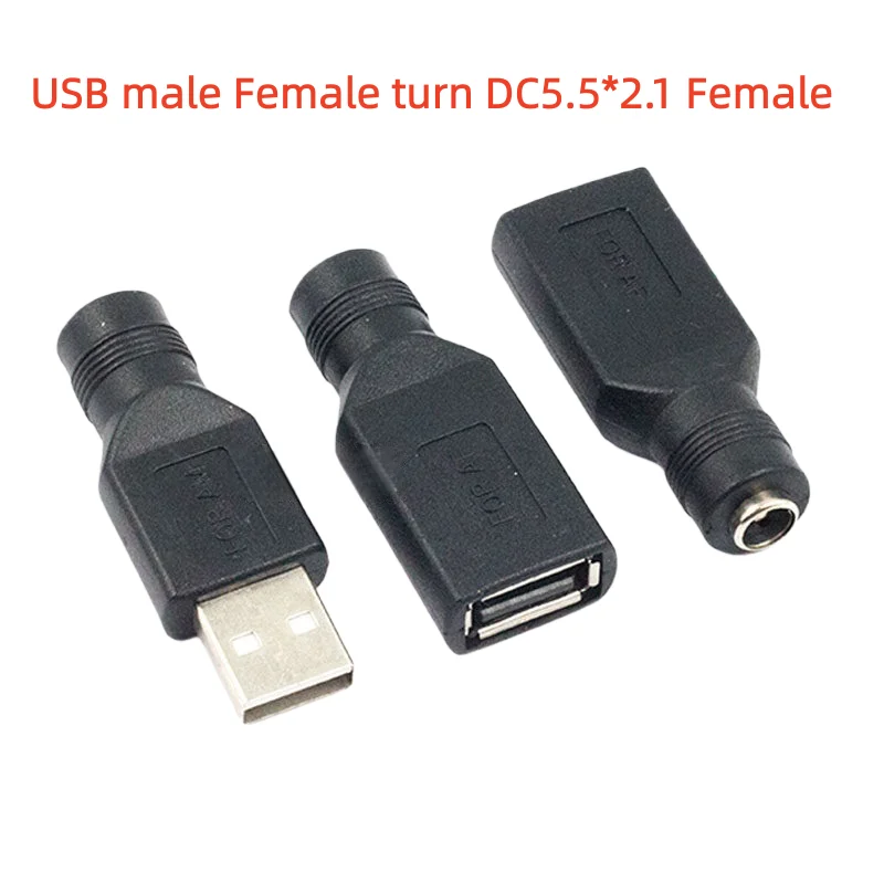 1-10pcs USB to DC5.5*2.1 Female Adapter Plug DC to USB Male Female Plug USB 2.0  to DC DC 5.5x2.1 Converter Connector