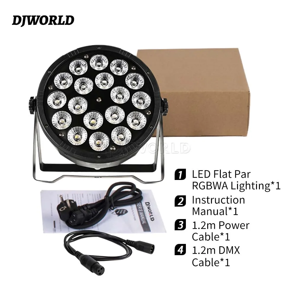 Luzes LED profissional do palco, luzes Par, controle DMX para DJ Disco Party, RGBWA UV, 6in 1, plástico plano, 4in 1, 18x18W, 18x18W, 6in 1