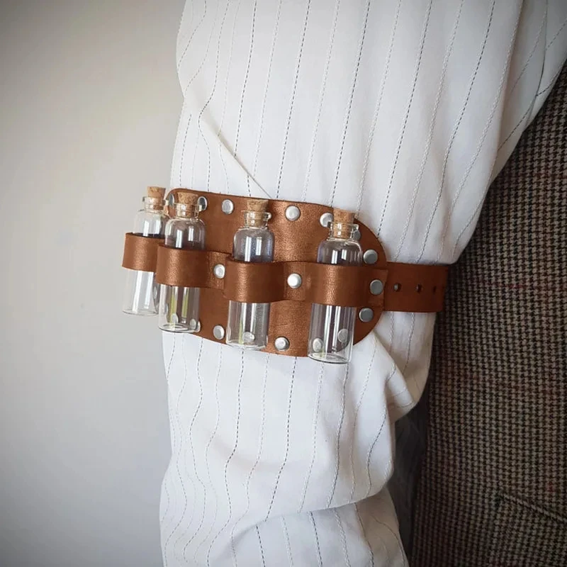 

Medieval Steampunk Alchemist Armband Armlet Leather Leg Garter Belt Arm Sleeve Small Bottle Holder Larp Apothecary COS Costume