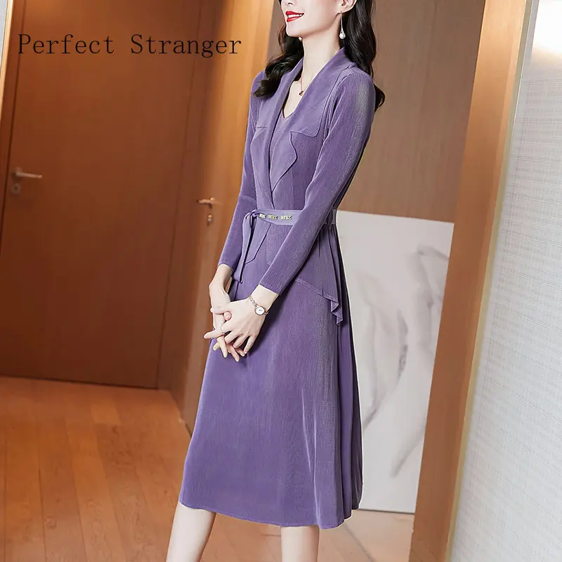 2022 Vestidos Fake Two Pieces Elegant Knitting Workwear Basic Elasticity Midi Long Sleeve Female Robe Women's Autunm Lady Dresse