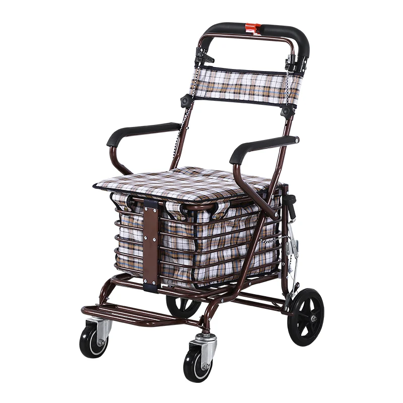 Elderly shopping cart, scooter, foldable, four-wheel shopping cart, small cart, walking aid, elderly handcart