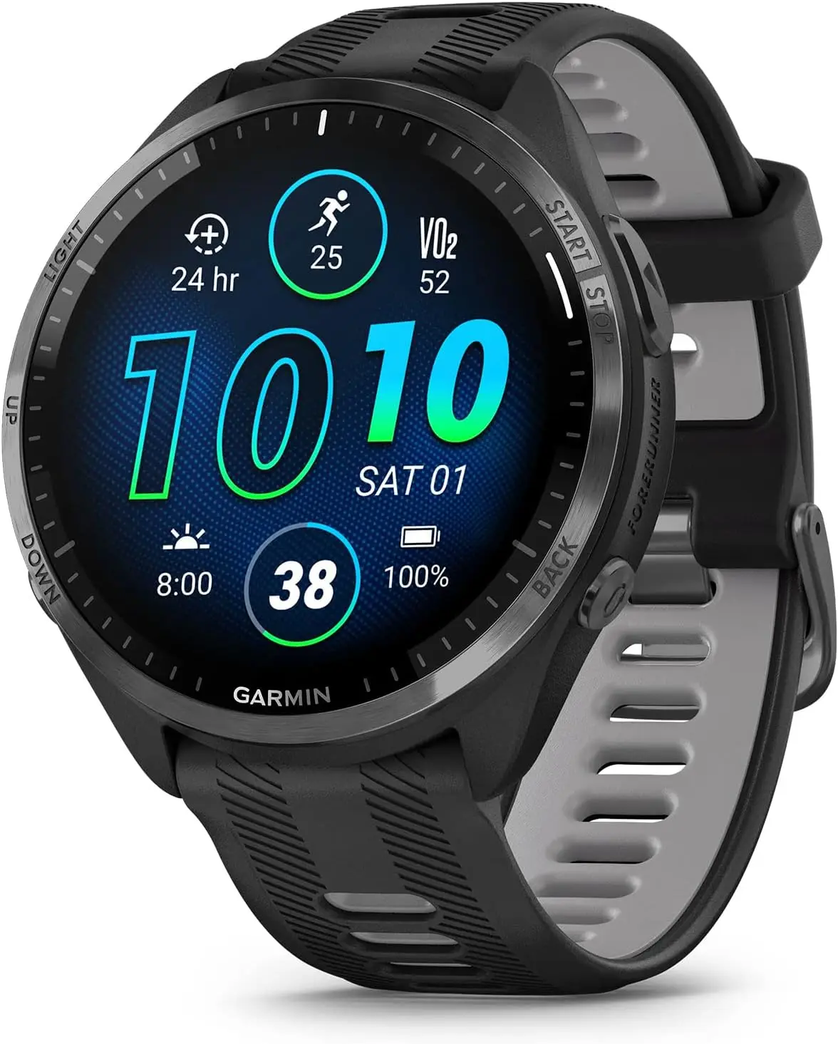 Running Smartwatch, Colorful AMOLED Display, Training Metrics and Recovery Insights, Black and Powder Gray, 010-02809-00