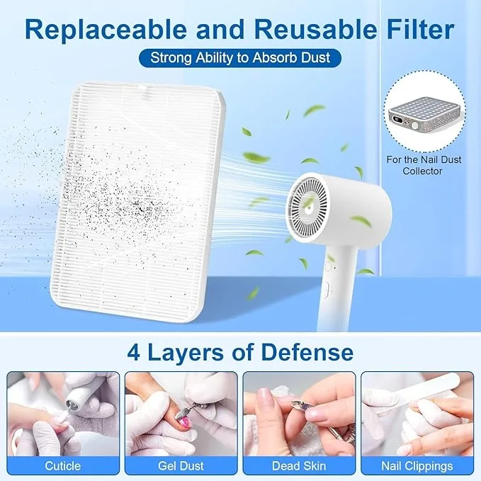 Nail Dust Collector Nail Vacuum Dust Collector Quiet for Nail Tech Art, Powerful Nail Fan and Duster Collector,Nail Vacuum Clean