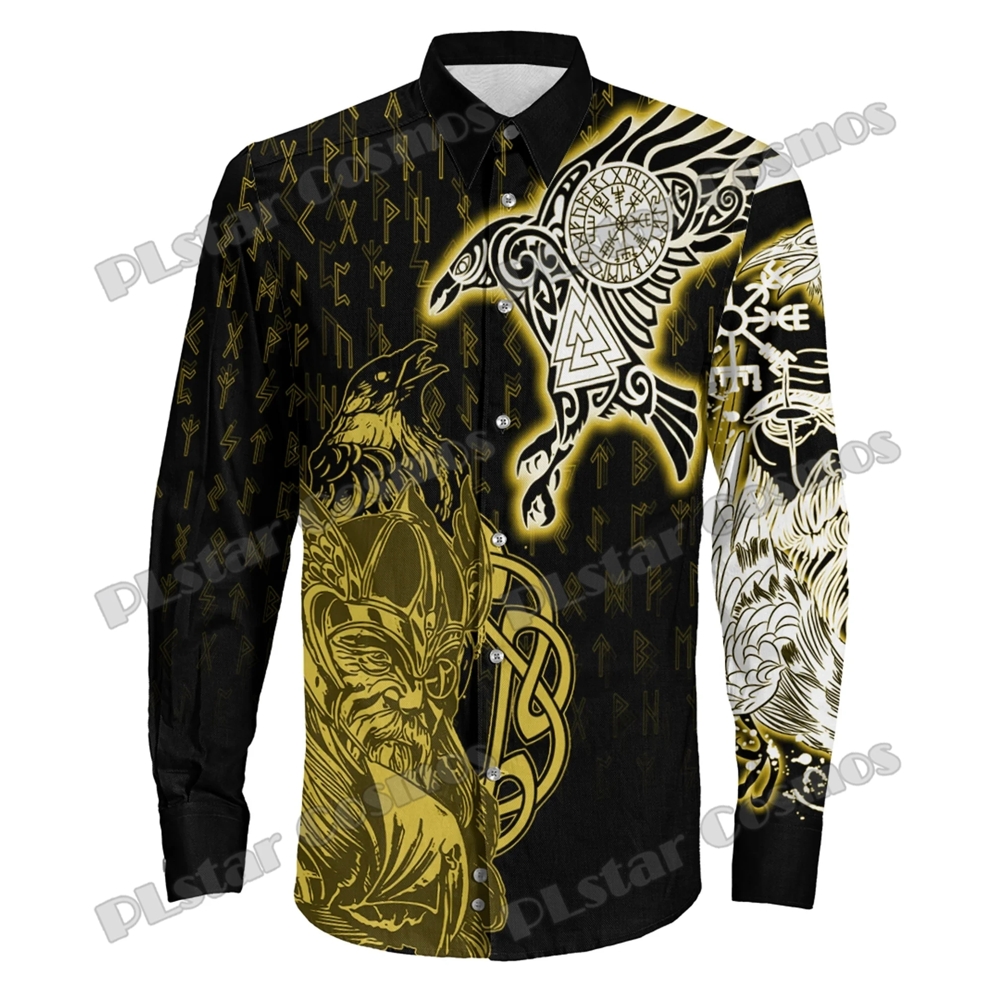 

PLstar Cosmos Odin And Raven Wolf Tattoo 3D Printed Fashion Men's Long Sleeve Button Shirt Spring Mens Casual Lapel Shirt CXS49