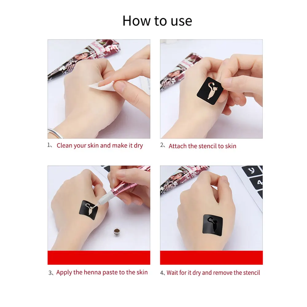 قوالب وشم قابلة لإعادة الاستخدام للجسم، استنسل وشم الحناء للنساء، أدوات وشم مؤقتة قابلة لإعادة الاستخدام