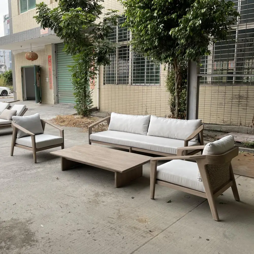 Modern environmentally friendly and durable outdoor sofa set PE wicker rattan teak garden villa hotel waterproof solid wood
