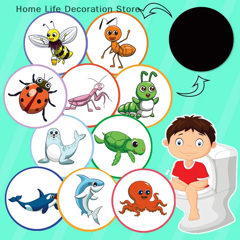 Cute Color Changing Toilet Sticker Thermochromic Toilet Sticker Urinal Training Waterproof Color Changing Sticker For Kids Potty