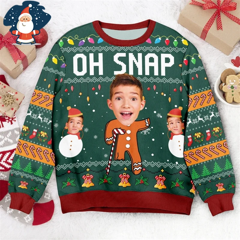 

2025 New Custom Logo 3D Printed Ugly Christmas Sweater Diy Design Graphic Sweatshirt Personalized Image Pullovers Customize Tops