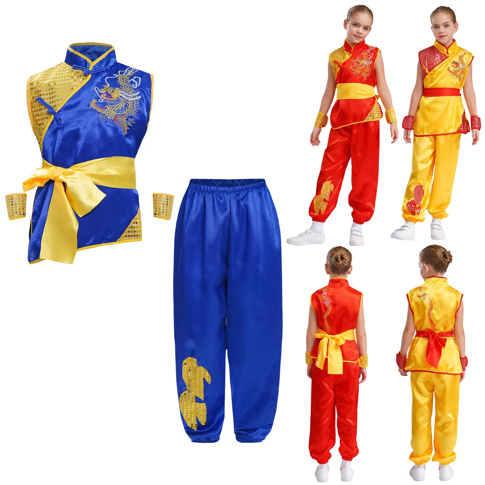 Chinese Tai Chi Uniform Girl Boy Satin Kung Fu Suit Martial Arts Taichi Performance Costume Short Sleeve Wushu Kung Fu Clothing - Image 5