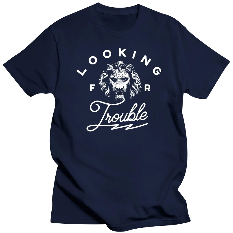 LOOKING FOR TROUBLE LION HOOLIGANS DANGEROUS ULTRAS MENS BLACK COTTON T-SHIRT