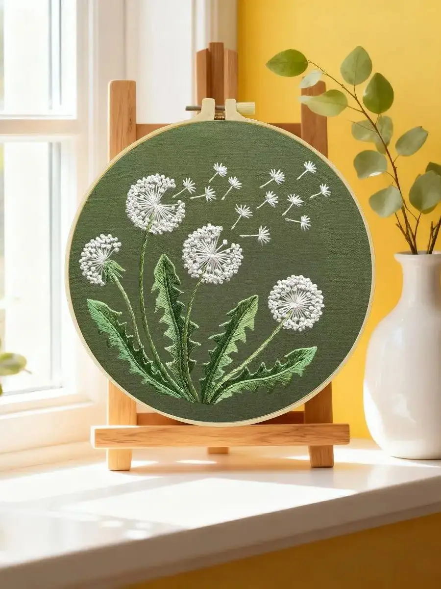 1 Stück 20X20CM/15X15CM 7,87/6,3 Zoll Pflanzen - Löwenzahn Stickerei Starter-Kit DIY-Kit DIY Stickerei-Set Handarbeiten Heimdekoration – Detail 6