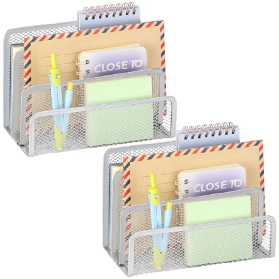 2 Pieces Desk Mail Organizer, Metal Mesh Small File Holders Letter Organizer, Bill/Document/Filing/Folders/Paper Organizer for
