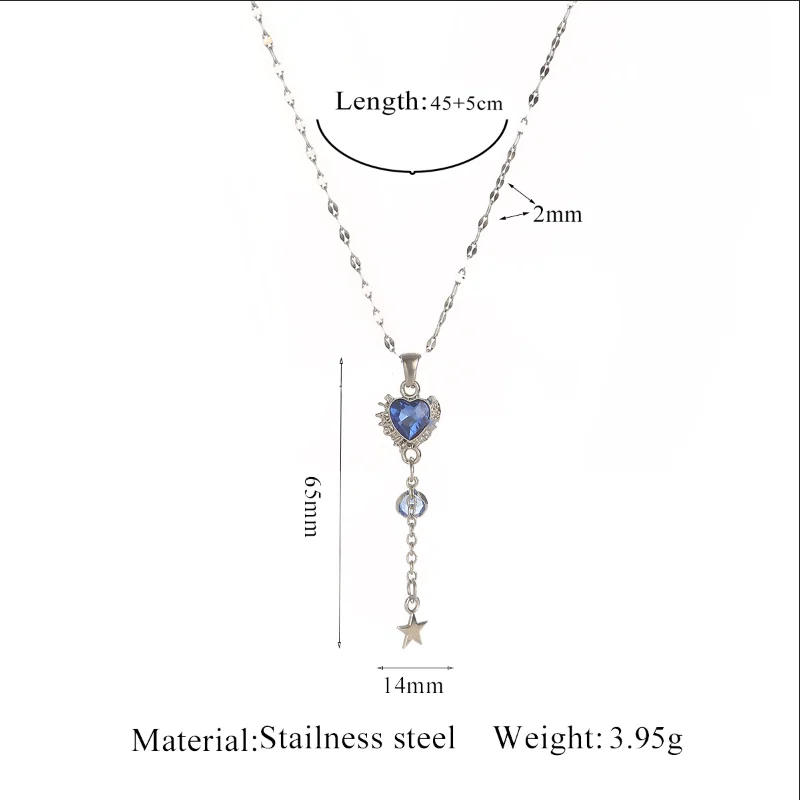 SOVOB رائعة الحب على شكل قلب الزركون ستار شرابة قلادة القلائد للنساء سترة من الفولاذ المقاوم للصدأ سلسلة عنق مجوهرات الحفلات #6