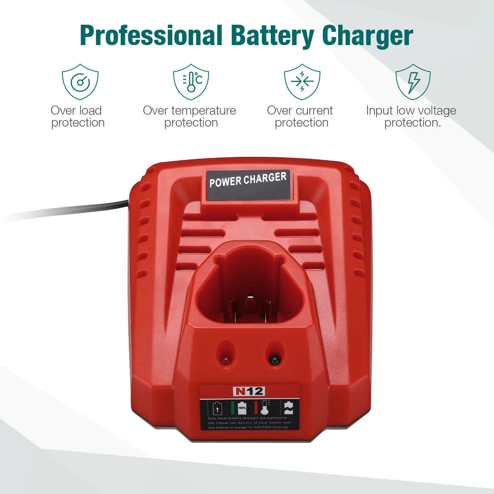 Battery Charger For Milwaukee M12 N12 Lithium-Ion Battery 3A fast charging Replacement 48-11-2401 48-11-2402 C12B C12BX