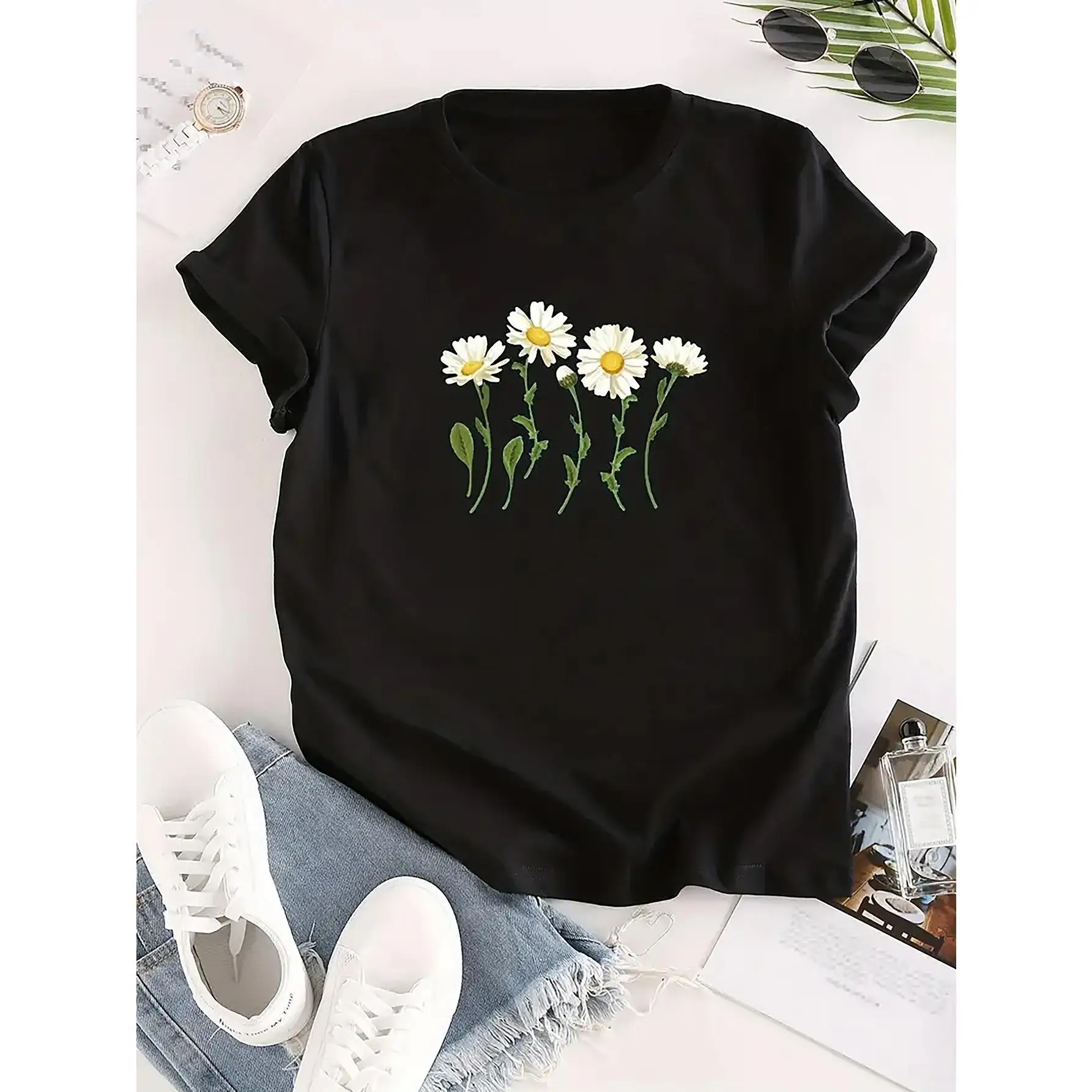 

Women's Floral Print Crew Neck T-Shirt, for Sports & Daily Wear | Comfortable Skin-Friendly | Machine Washable