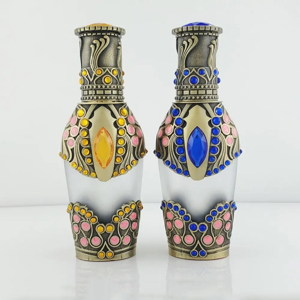 Vintage Perfume Spray Bottle Arab Style 60ML Perfume Storage Container Artificial Colored Stone Portable Essential Oil Dropper