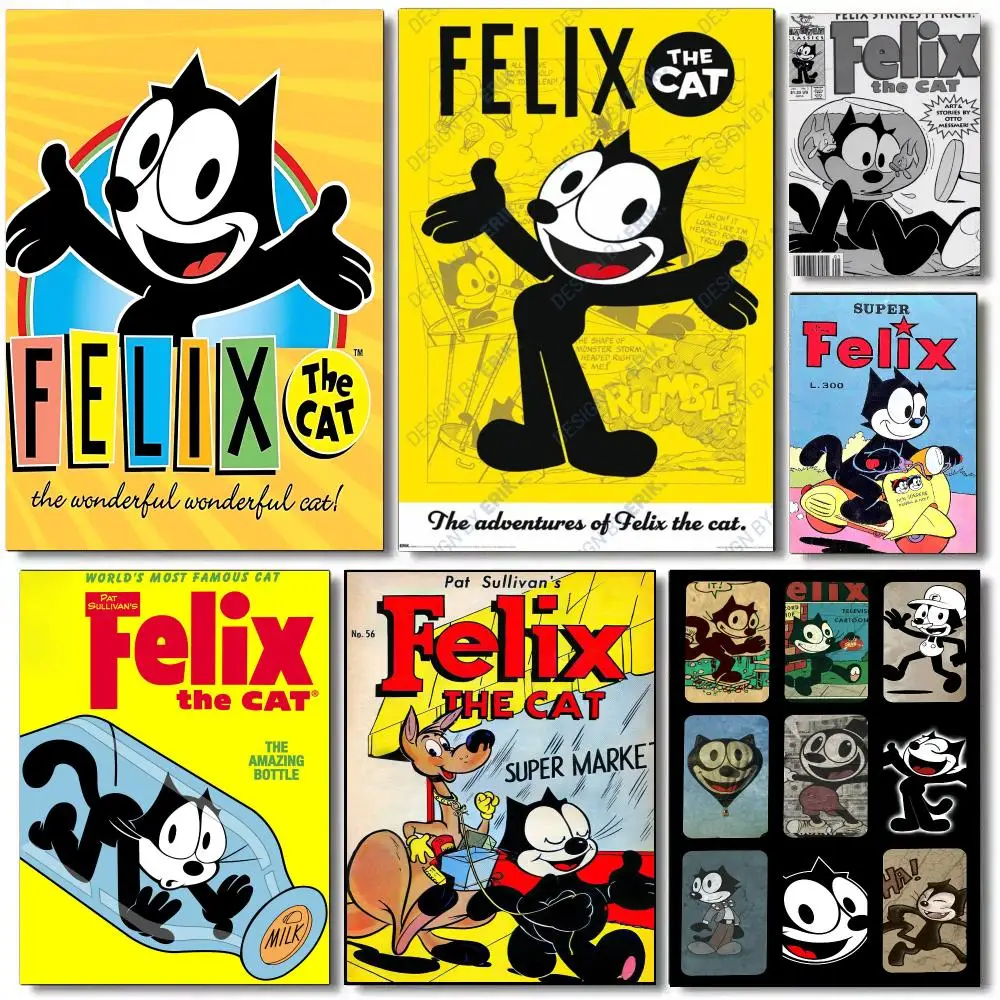 Classic Anime F-Felix the Cat Poster Self Adhesive Wall Art Decor for Bedroom Home Decor Halloween Gift