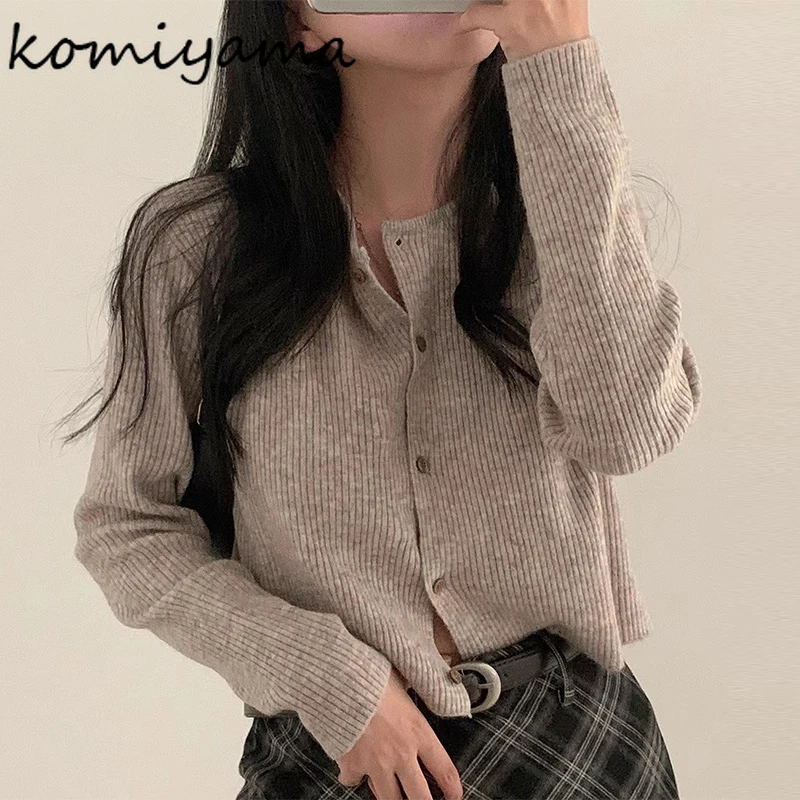 

Soft Knitted Cardigan Autumn 2025 Ropa Mujer Single Breasted Sweater Full Sleeve Cardigans Korean Round Neck Clothes Woman