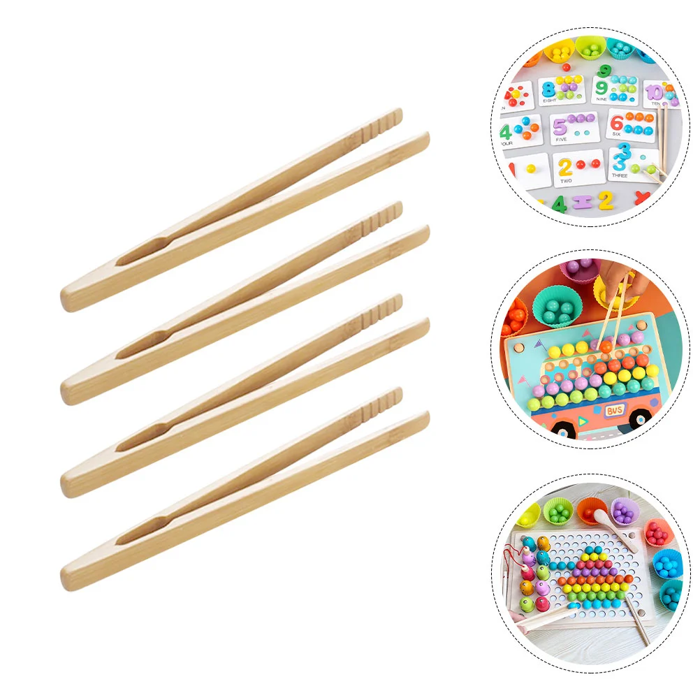 4 Pcs Montessori Tweezers Kids Fine Motor Toys Educational Tongs Wood for Child