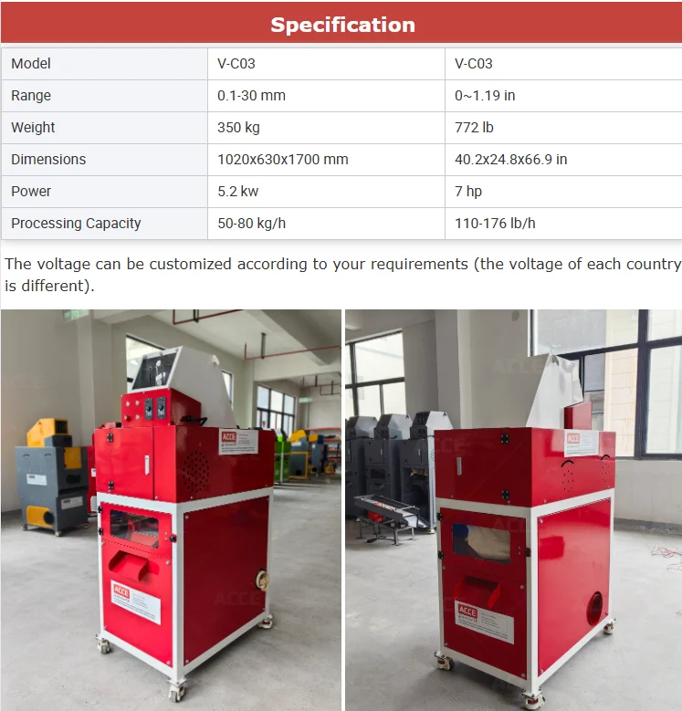 Il piccolo mini cavo di scarto del granulatore di rame ricicla la macchina separatore di rottami del frantoio 5.2kw