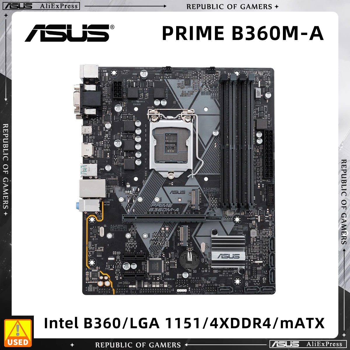 

Used Motherboard, ASUS PRIME B360M-A, B360 Chipset, LGA 1151 Socket for 8th 9th Gen Core CPU, Micro ATX Form Factor, 4 DDR4 Slot