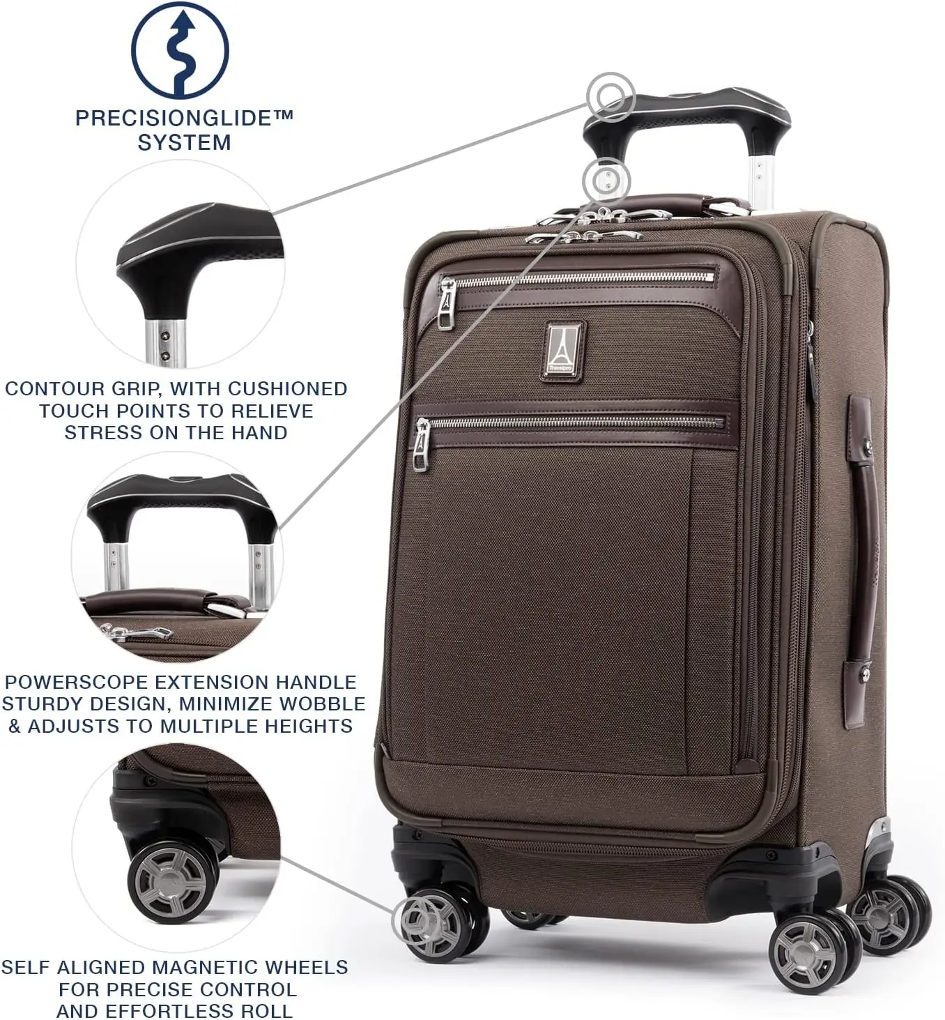 Softside Expandable Carry on Luggage, 8 Wheel Spinner Suitcase, USB Port, Suiter, Men and Women, Rich Espresso Brown