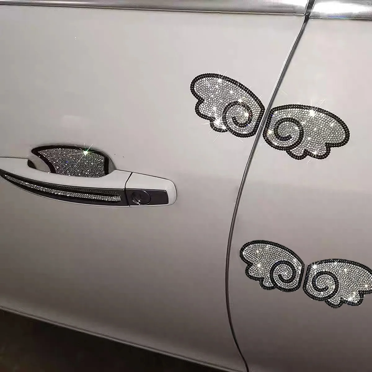 Bling Diamant-Aufkleber für Auto, Heckscheibe, niedliche Flügel, Auto, Kratzer auf Stoßstange, Karosserie, Kühlschrank, Helm, Blüten-Aufkleber, Dekoration