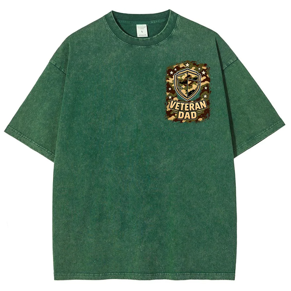 Veteran Dad Camo Shield Graphic T Shirt Men Military Style Short Sleeve Casual Crew Neck Tee Gift ﻿