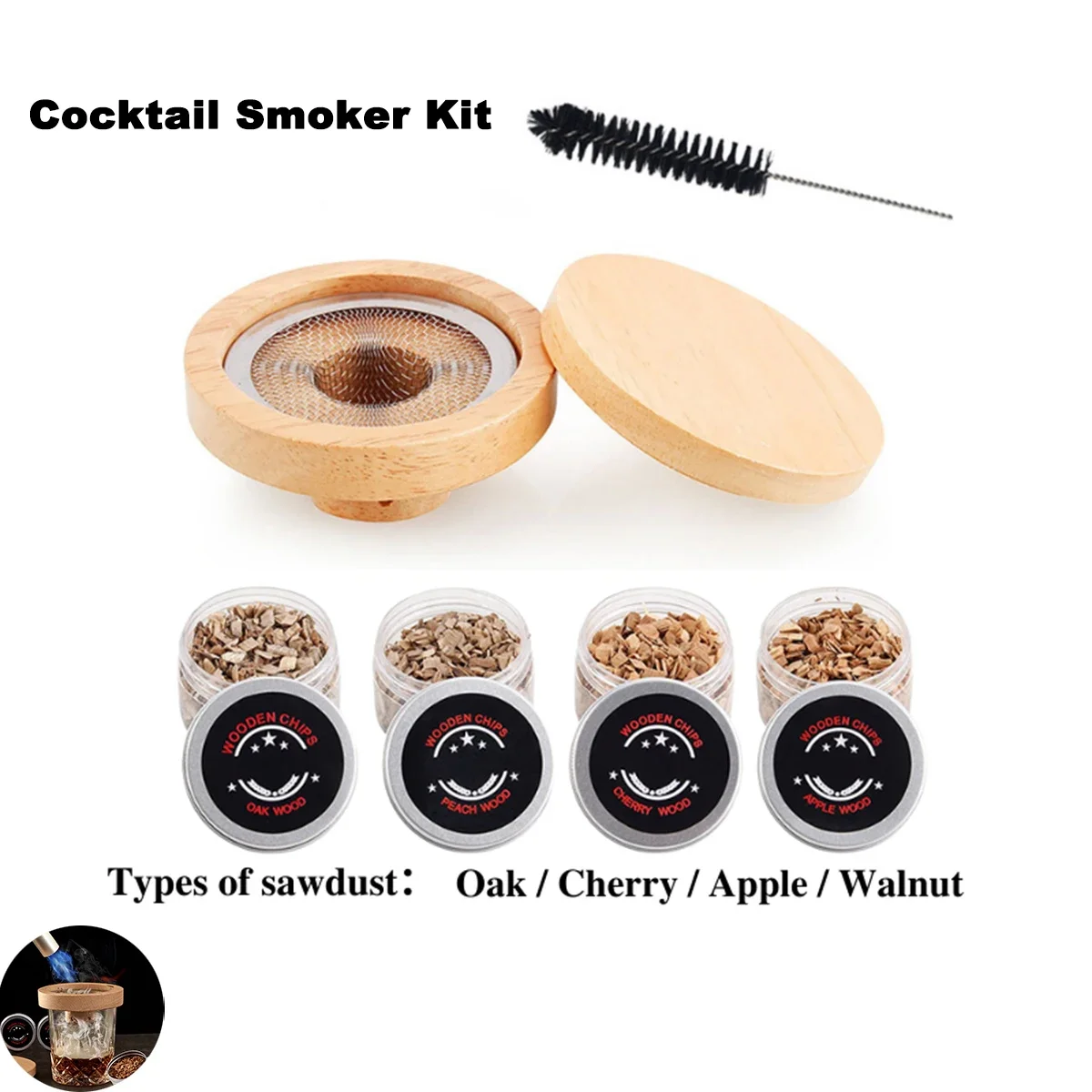 Cocktail Smoker Whiskey for Bar Drinks Kitchen Bartender Tools Wooden Smoked Wood Hood Smoker for Whiskey Alcoholic Drinks Gift