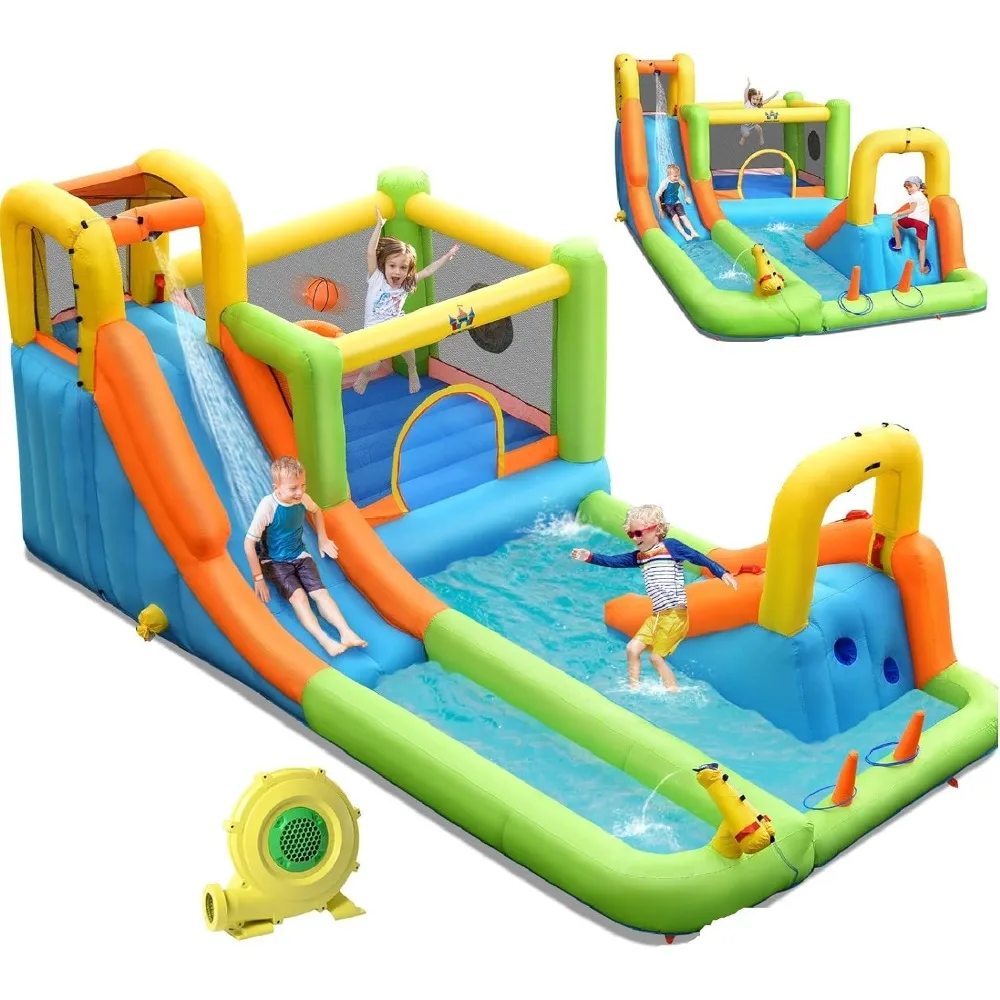 

Inflatable Water Slide, Mega Water Bounce House with 2 Slide & Ball Pit Wet Dry for Kids Outdoor Backyard Fun with Splash Pool