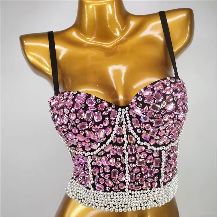 Hand-Stitched Beads Exposed Navel Halter Small Undershirt Net Red Hot Girl Short Slim Women'S Nightclub Dating Versatile Tops