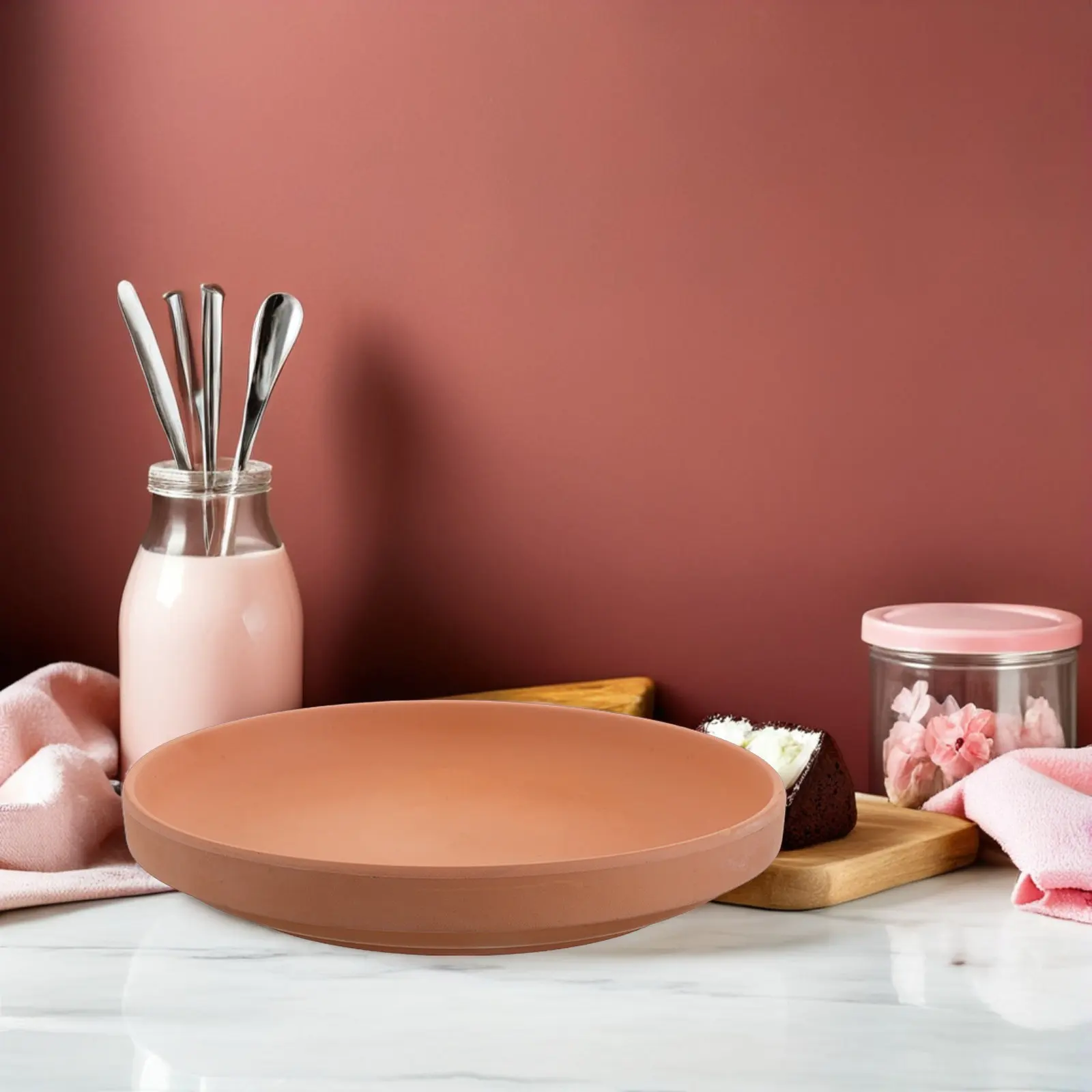 Terracotta Bread Warming Stone – 9.6 Inch Round Heat Retaining Ceramic Plate for Bread, Tortillas & Pastries