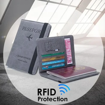 휴대용 다기능 보관 케이스, 모조 가죽 RFID 비즈니스 여권 항공권 은행 ID 카드홀더 커버 케이스 