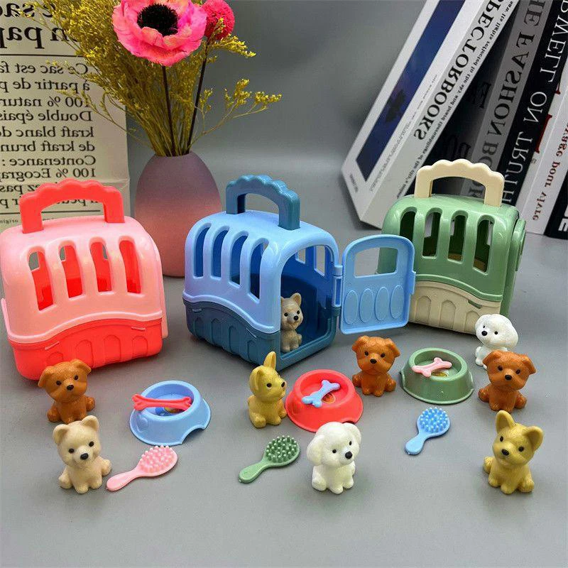 8/11pcs Christmas DIY Decoration Gifts Cute Dog Pet Basket Family Toys Cat Nest Set Props Scene Playing Toys